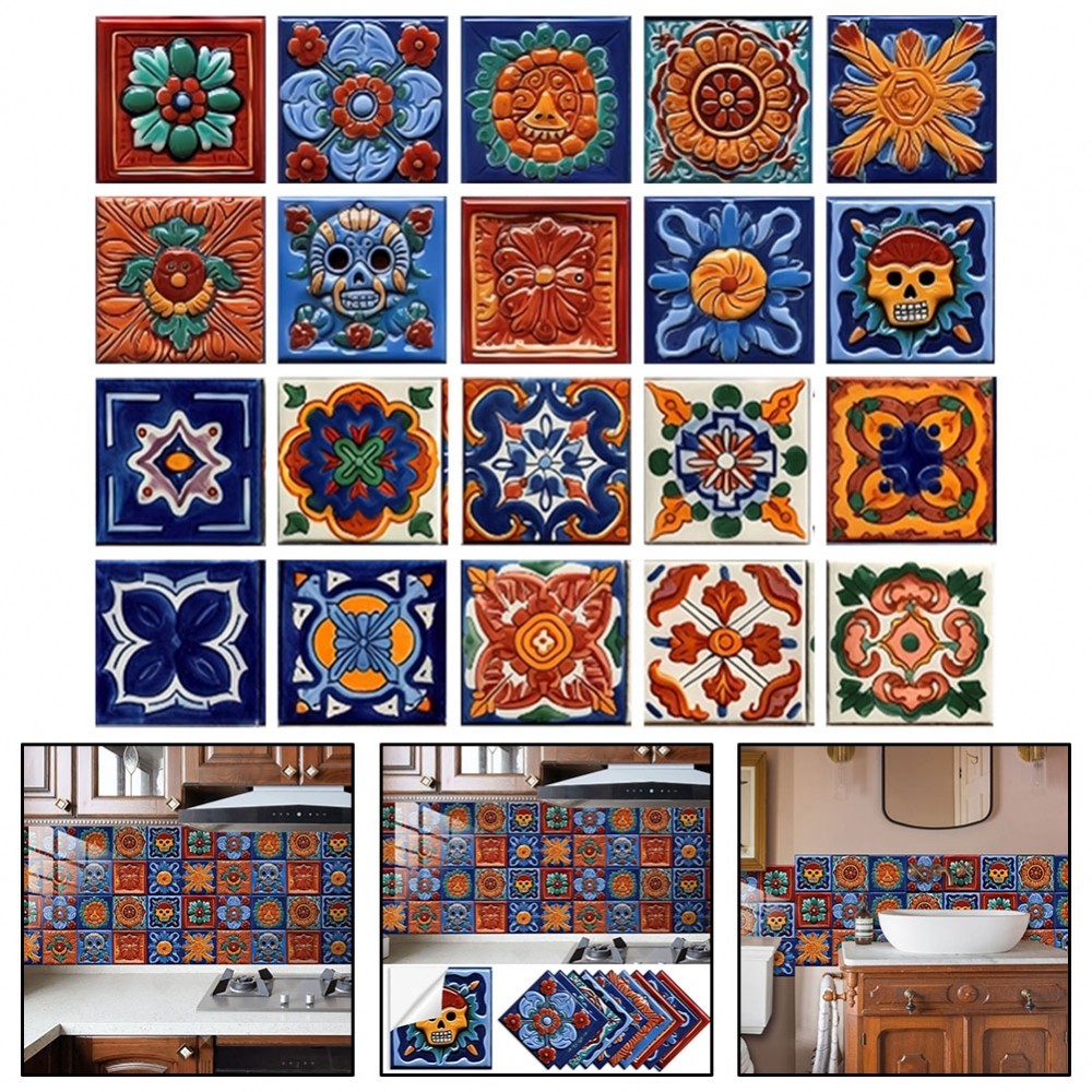 [BUTO]Stick Tile Stickers DIY Decoration Options Mexican Tiles Ample Quantity