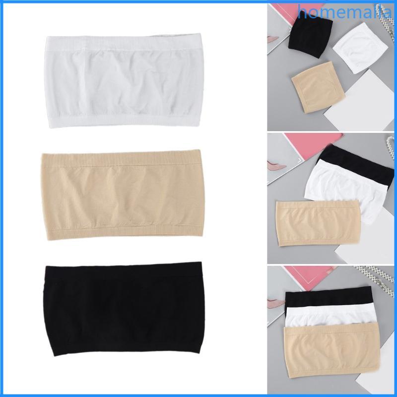 HO ผู้หญิงไม่มีรอยต่อ Bandeau Tube Bras Strapless Chest Wrap Ribbed Trim Bralettes