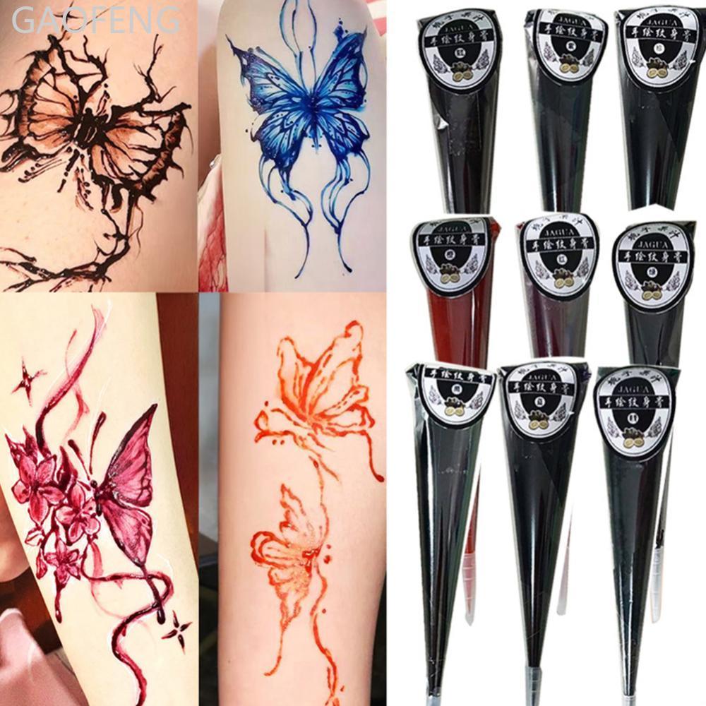 GAOFENG ชั่วคราว Henna Tattoo Gel กันน้ํา Blue-Black Body Art หมึกสําหรับ Hand-Drawn Juice Tattoo Bo