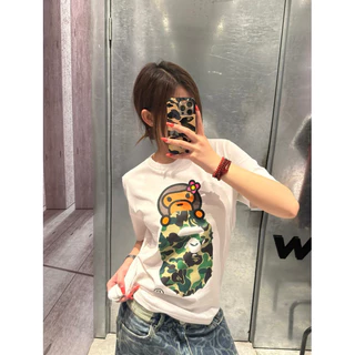 เสื้อยืดแขนสั้นชาย เสื้อยืดแขนสั้นคอรอบแบบหลวม ๆ พรินต์ลายหัวลิงcamo เสื้อ oversize ผู้ชาย ในสไตล์ใหม่จากฝ้ายบริสุทธิ์