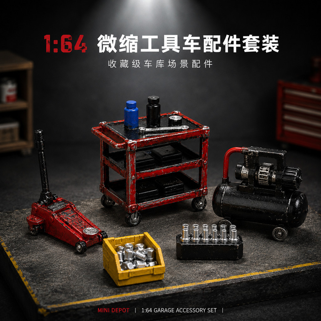 1: 64รถรุ่นเครื่องมือรถเข็นชุดขนาดเล็กรุ่นซ่อมรถยนต์โรงรถเครื่องมือการจัดเก็บทรายตารางฉากตกแต่ง