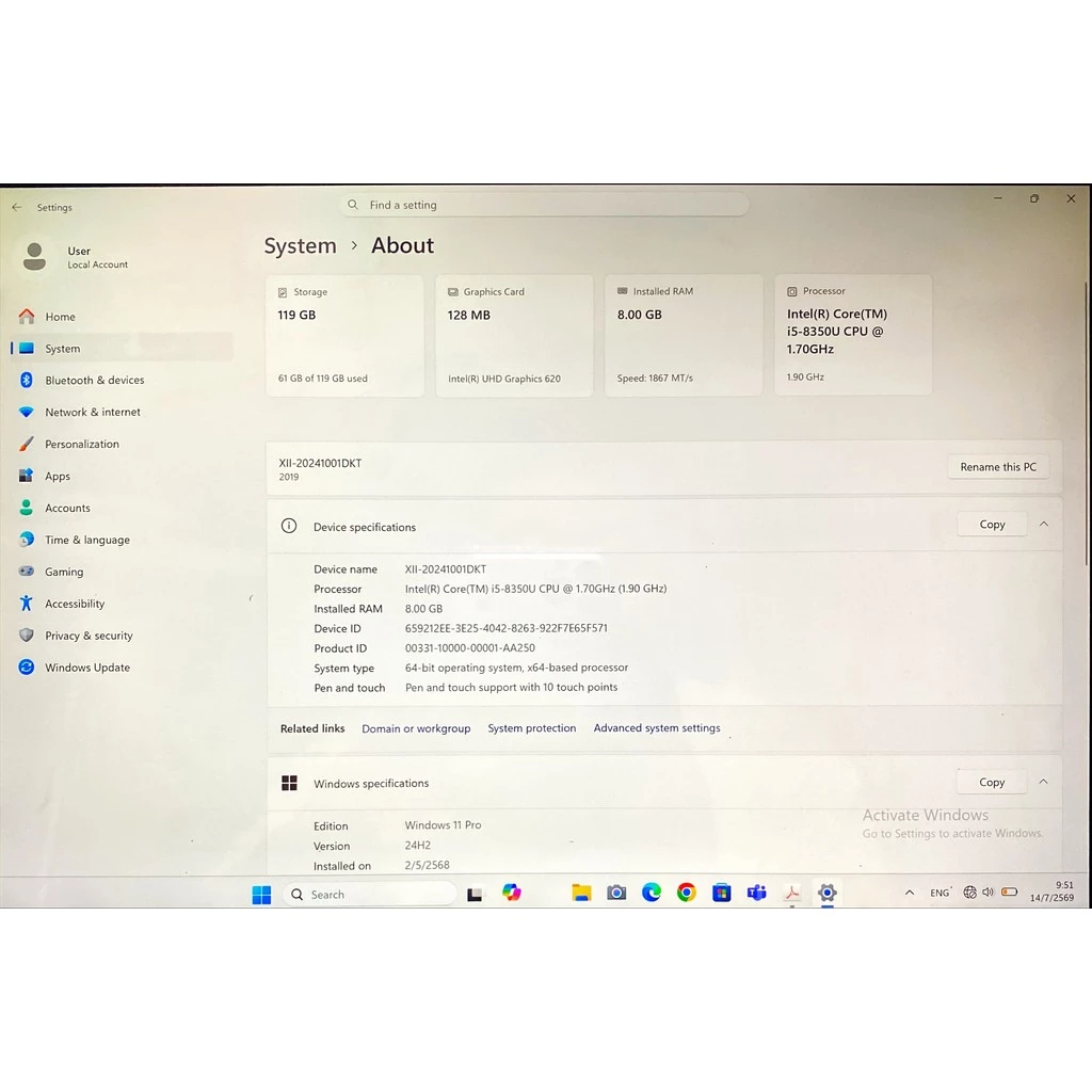 Microsoft Surface Pro 6 Business มือสอง | Core i5-8350U | RAM 8GB | SSD 128GB | Windows 11 Pro | จอสัมผัส 12.3 นิ้ว thumbnail 7