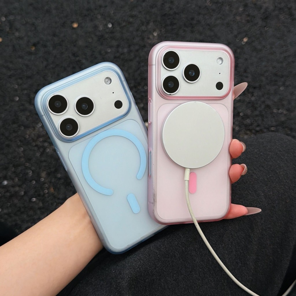 Luxury Big Window MagSafe Case สําหรับ iPhone 17 16 15 Pro Max ผิวรู้สึกโปร่งแสง Matte Hard Back Drop Protection กันชน