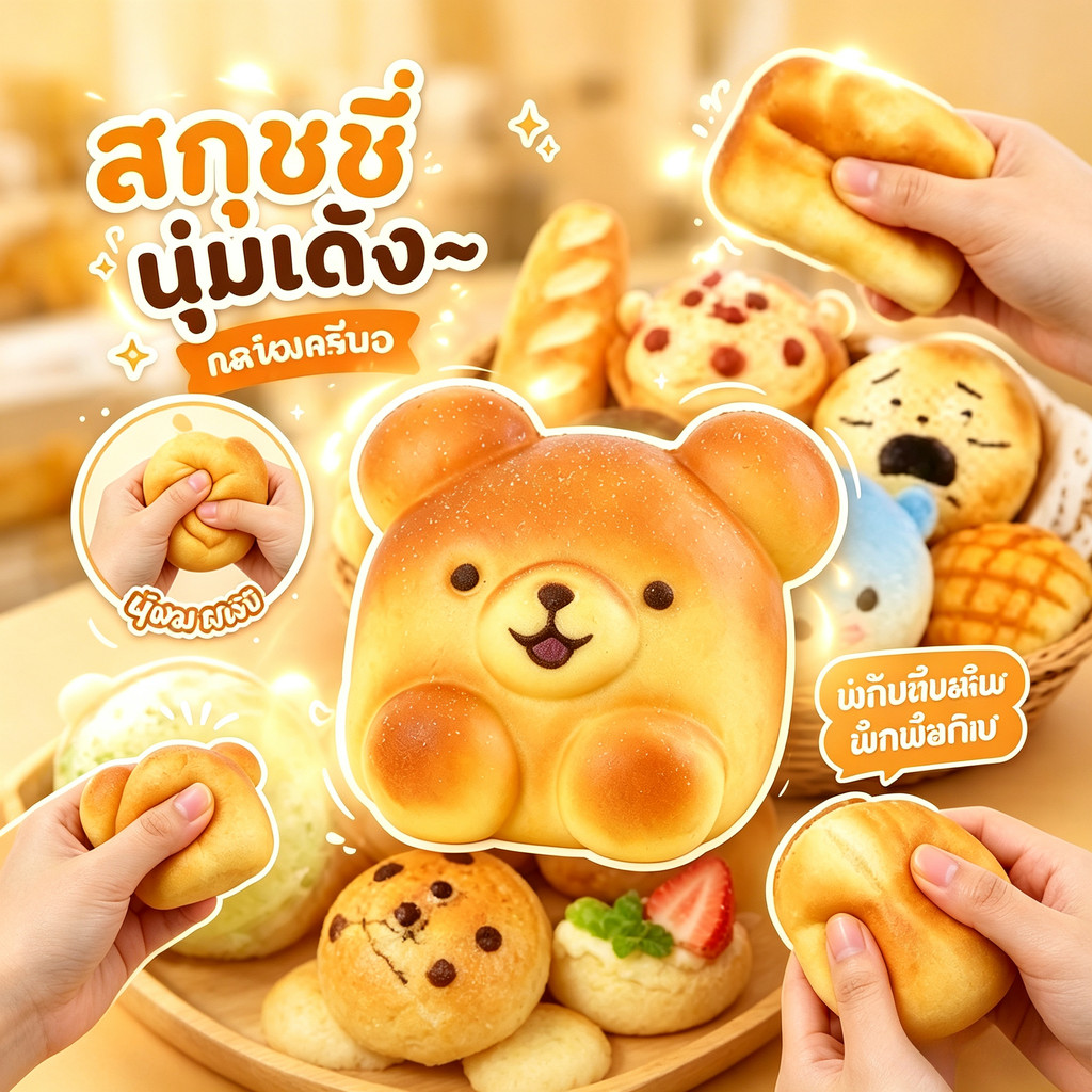 ขนมปังรูปหมีน่ารักสกุชชี่ของเล่นนุ่มจําลองอาหารบีบของเล่นบีบอัดอุปกรณ์ประกอบฉากของขวัญที่สมบูรณ์แบบสําหรับเด็ก