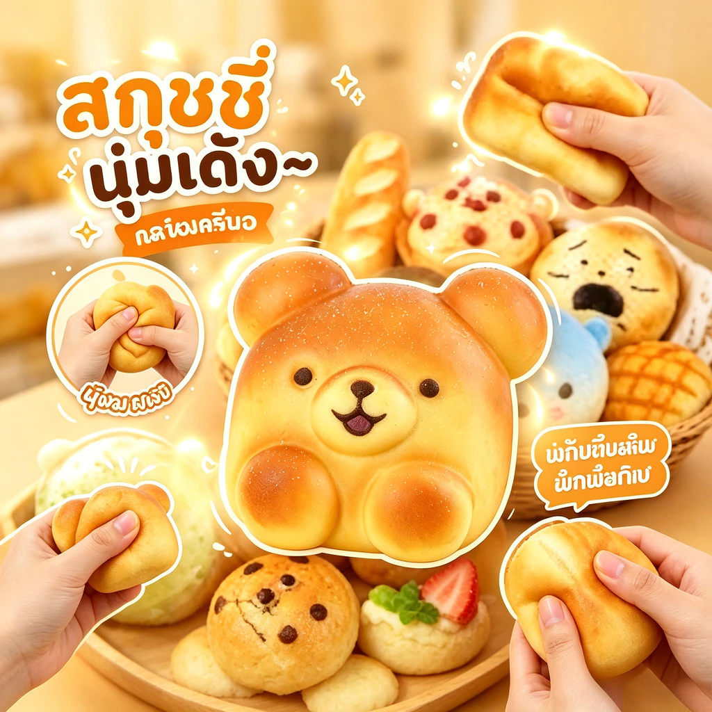 ขนมปังรูปหมีน่ารักสกุชชี่ของเล่นนุ่มจําลองอาหารบีบของเล่นบีบอัดอุปกรณ์ประกอบฉากของขวัญที่สมบูรณ์แบบสําหรับเด็ก