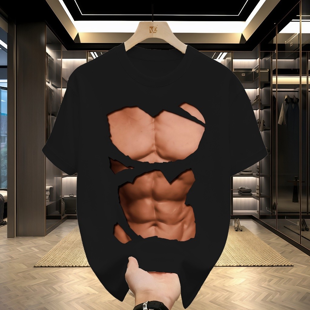 เสื้อยืดพิมพ์ลายล่าสุดเสื้อยืดกล้ามเนื้อท้อง Cool Six Pack Torn สําหรับผู้ชาย