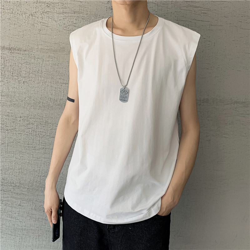 ฤดูร้อนสตรีทสวมอินสีทึบเสื้อยืดแขนกุดเสื้อกั๊กผู้ชายเวอร์ชั่นเกาหลีลําลองกีฬากั๊กทุกการแข่งขันยืด จุดต่ําสุด เสื้อ