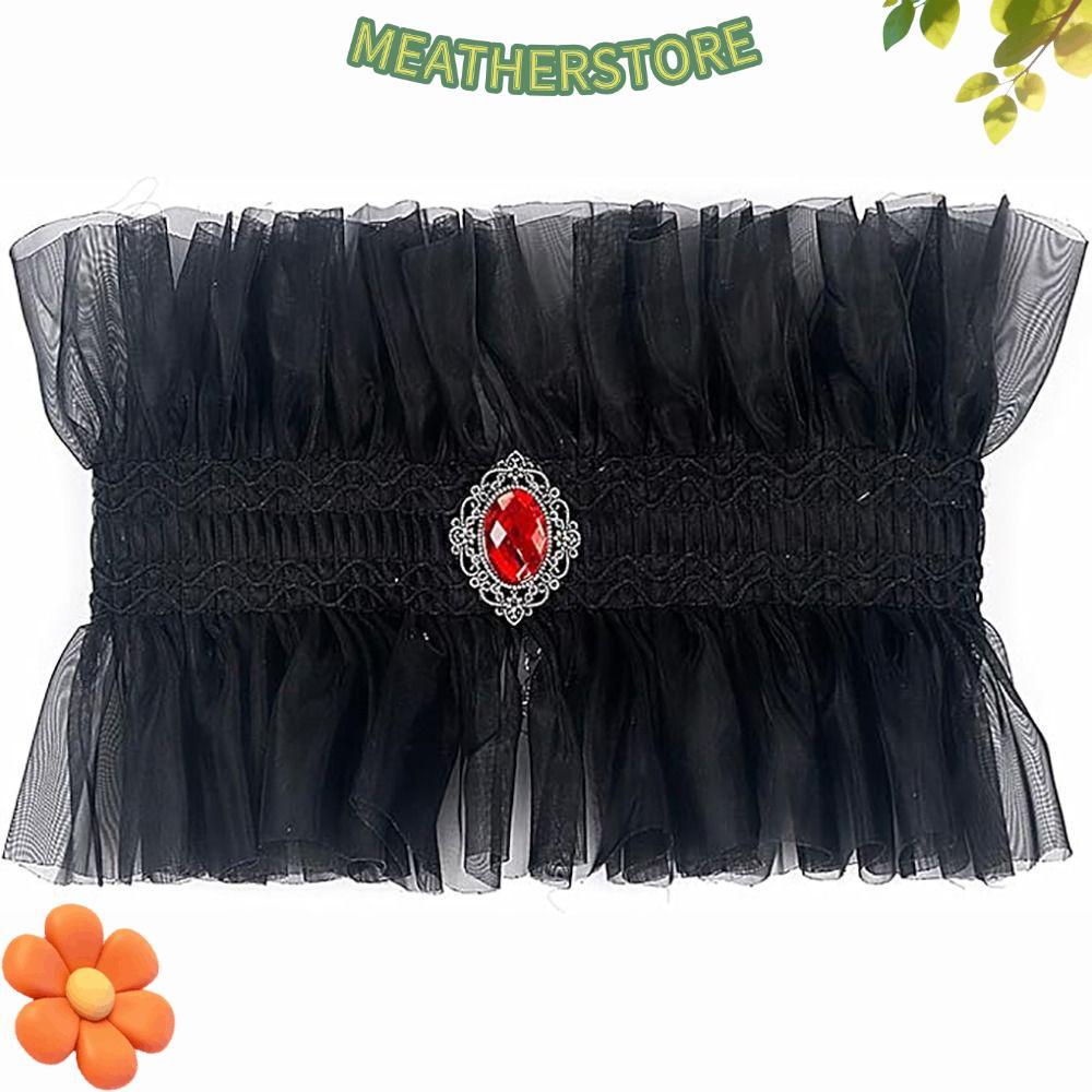 KEATHS Gothic Collar, Gem Decorative Victorian Style Lace Jabot Collar, Neck Jewelry Black White Ruf