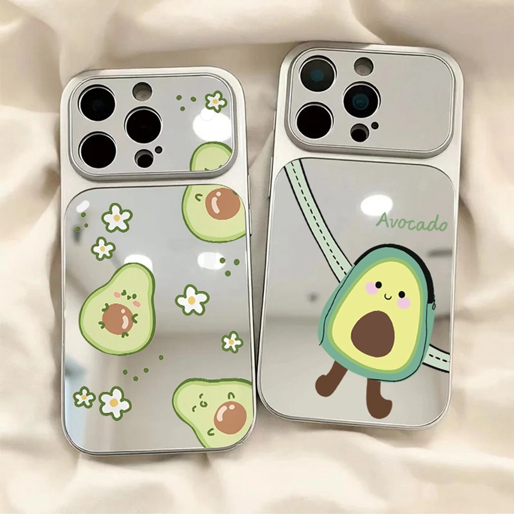 Make Up กระจกเคสโทรศัพท์สําหรับ Vivo V23 V25 V27 V29 V30 V40 V50 V60 V70 Pro Lite V23E V70 FE Hard น่ารักผลไม้มะนาวกล้วยรูปแบบฝาครอบ