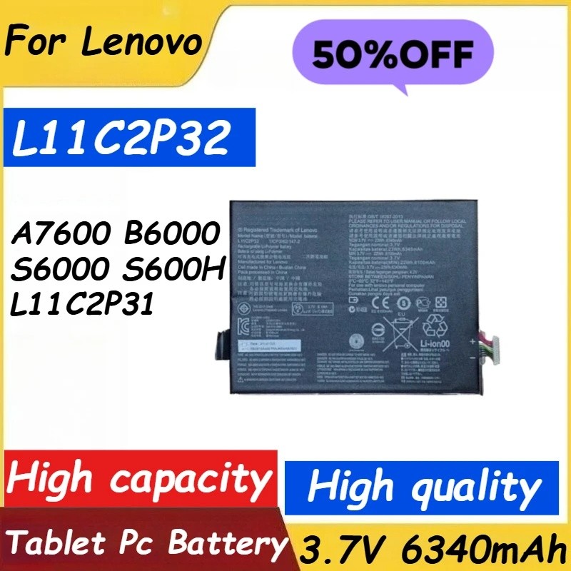 แบตเตอรี่แท็บเล็ต 3.7V 6340mAh L11C2P32 สําหรับ Lenovo IdeaTab A7600 B6000 S6000 S600H L11C2P31 เปลี