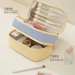 [พร้อมสต็อก] การออกแบบสีคมชัดกระเป๋าเครื่องสําอางแบบพกพาแห้งเปียกแยกความจุขนาดใหญ่ถุงแป้งถุงเก็บเครื่องสําอางกันน้ํา