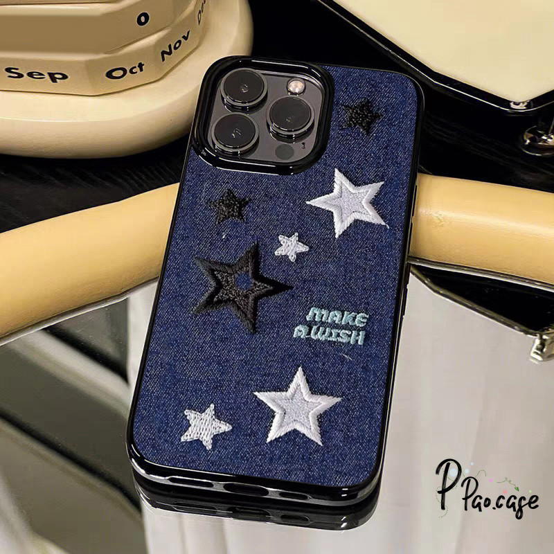 เคสเงา ลายดาว ผ้ายีน สไตล์วินเทจกันกระแทก สำหรับ IPhone 17 air 13 11 16 15 14 12 Pro Max 7 16 15 14 8 Plus XR X SE