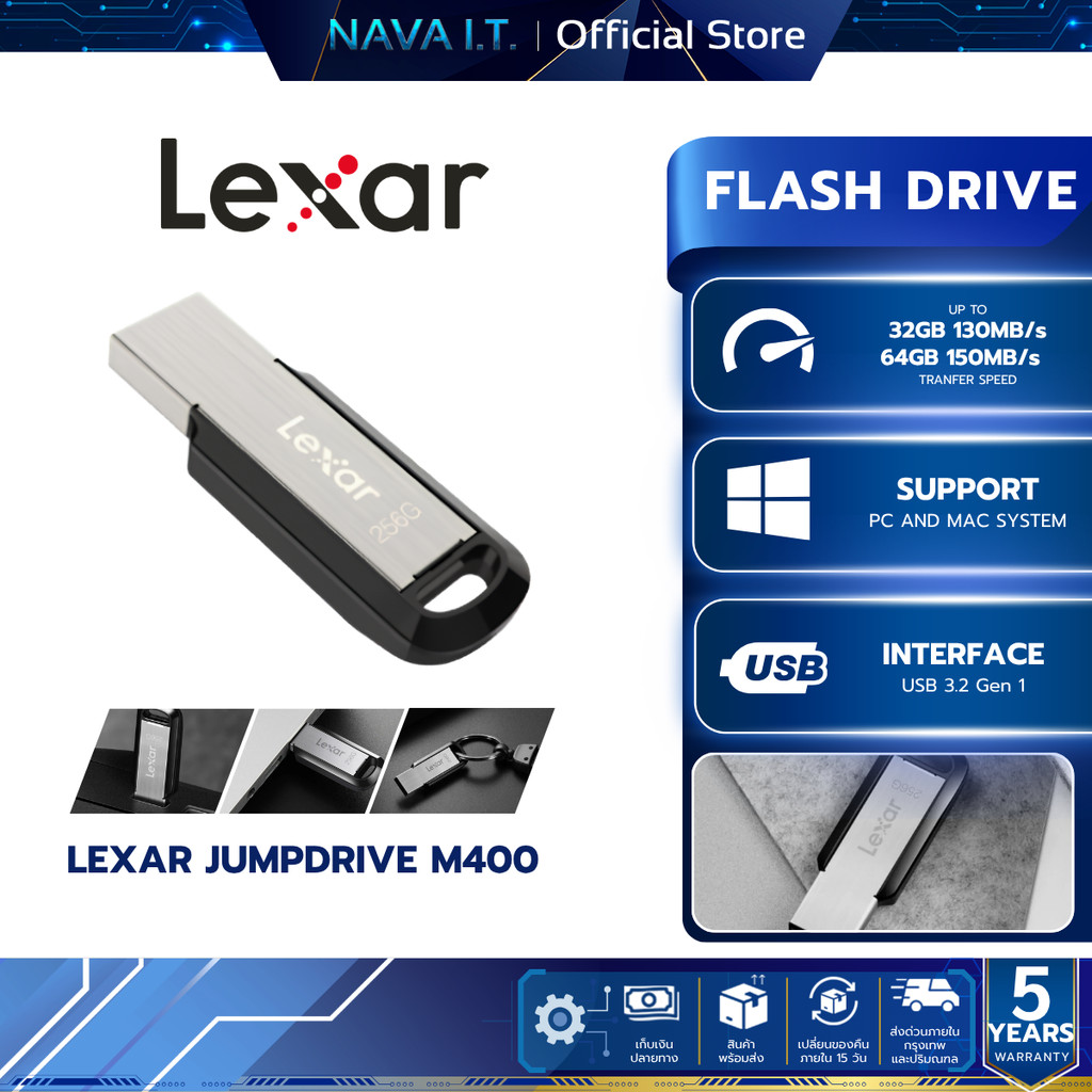FLASH DRIVE (แฟลชไดร์ฟ) LEXAR JUMPDRIVE DUAL DRIVE D400 USB 3.1 TYPE-C - GREY