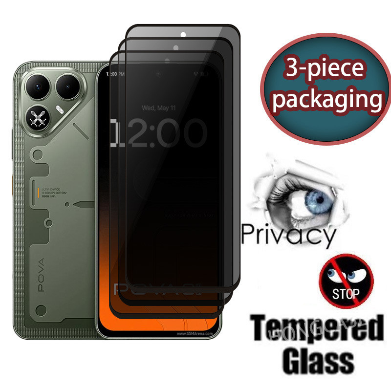 3 ชิ้นป้องกันหน้าจอสําหรับ Tecno Pova 8 Pro Ultra Pova8 Pova8Ultra 4G 5G 2026 Anti-Spy Full Cover บรรจุภัณฑ์ส่วนตัวกระจกนิรภัย Anti Peek ฟิล์มป้องกัน 9H ความแข็ง