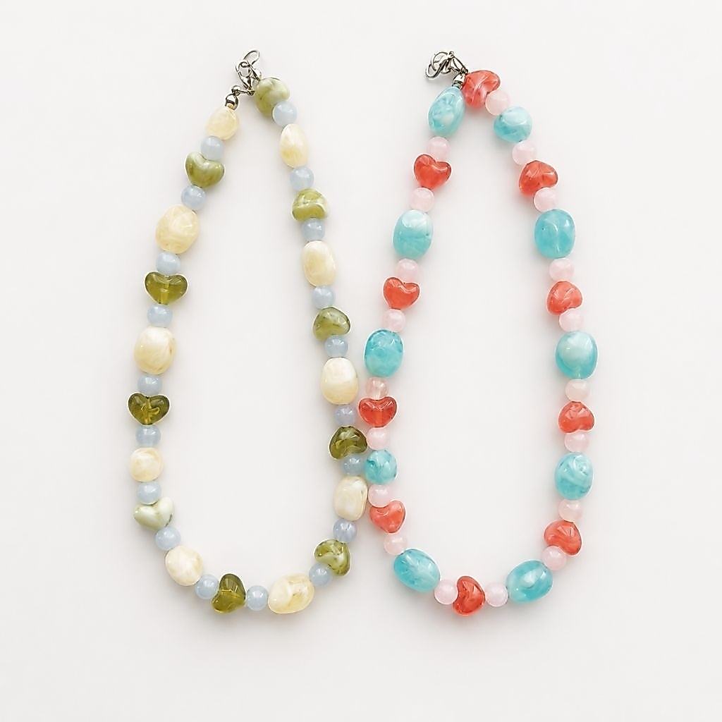 🌈 สร้อยคอลูกปัดอะคริลิคแฟชั่น เกาหลี Handmade Heart Beads