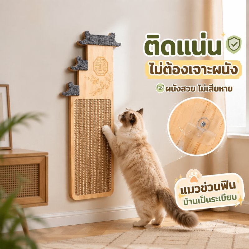 แผ่นลับเล็บแมว ติดผนัง ไม่ทิ้งรอย วัสดุซิซัล ทนขีดข่วน กันแมวข่วนโซฟา เฟอร์นิเจอร์