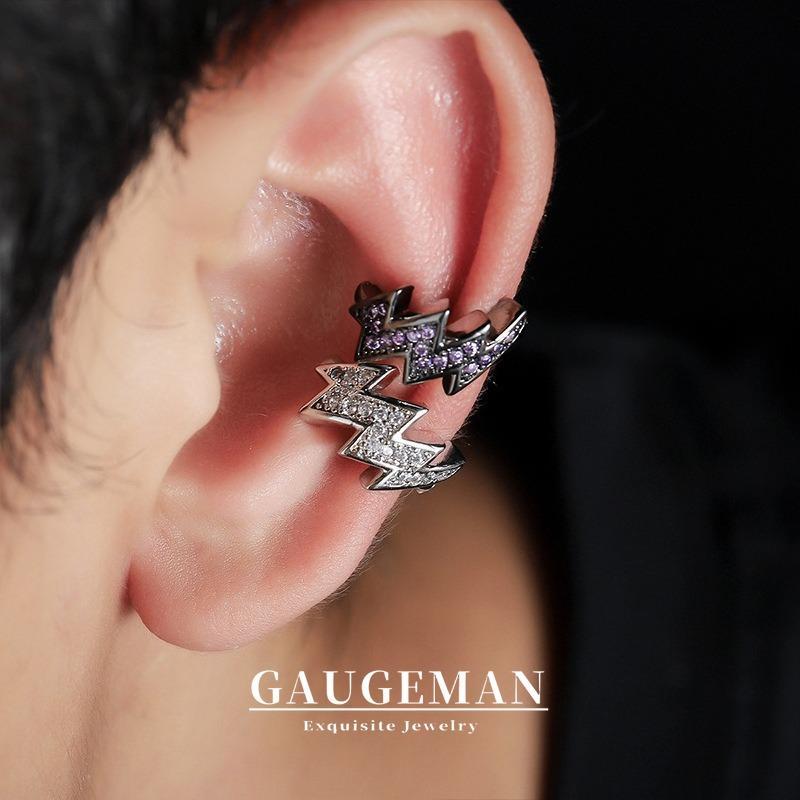 GAUGEMAN ผู้ชาย Lightning Zircon คลิปหู Minimalist การออกแบบอเนกประสงค์ Hypoallergenic ไม่เจาะ Punk แฟชั่นต่างหูอุปกรณ์เสริม X782 #