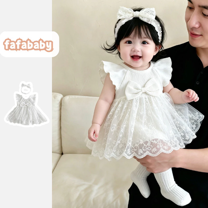 ชุดจัมพ์สูทเจ้าหญิงแขนตาข่ายบานสำหรับเด็กผู้หญิง