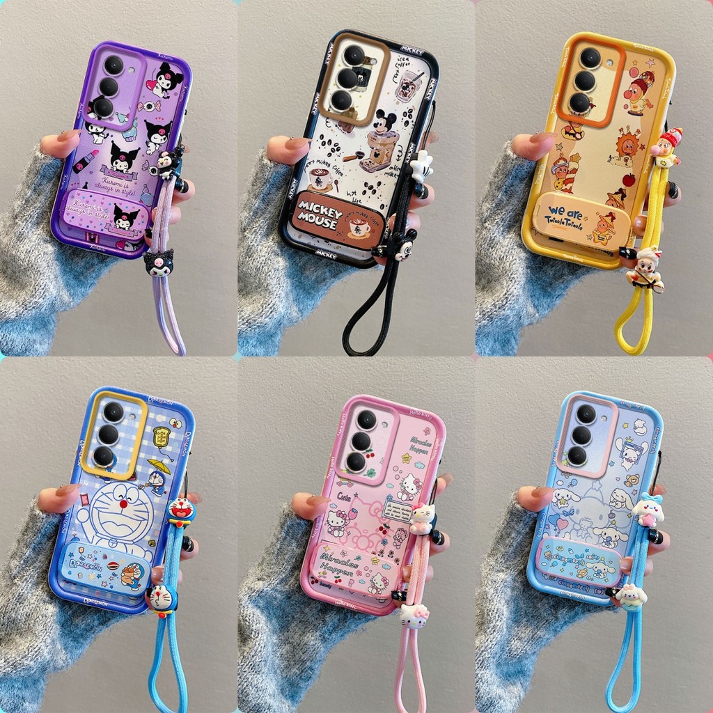 เคส OOPPO A5 4G=5G กระจกลายการ์ตูนน่ารักพร้อมขาตั้งเคสโทรศัพท์