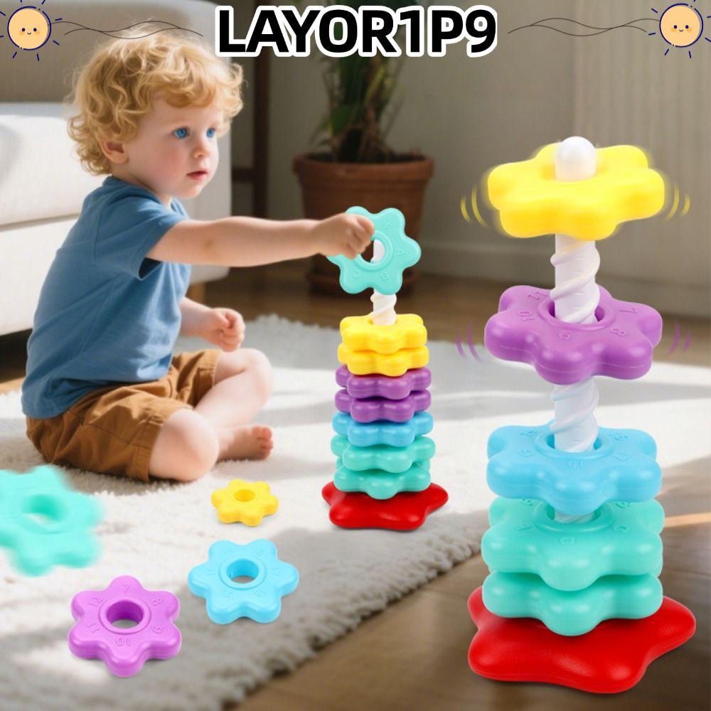 LAYOR1P9 Rainbow Spinning Tower, Ring Tower Montessori Baby Stacking Puzzle Toys, Early Educational 