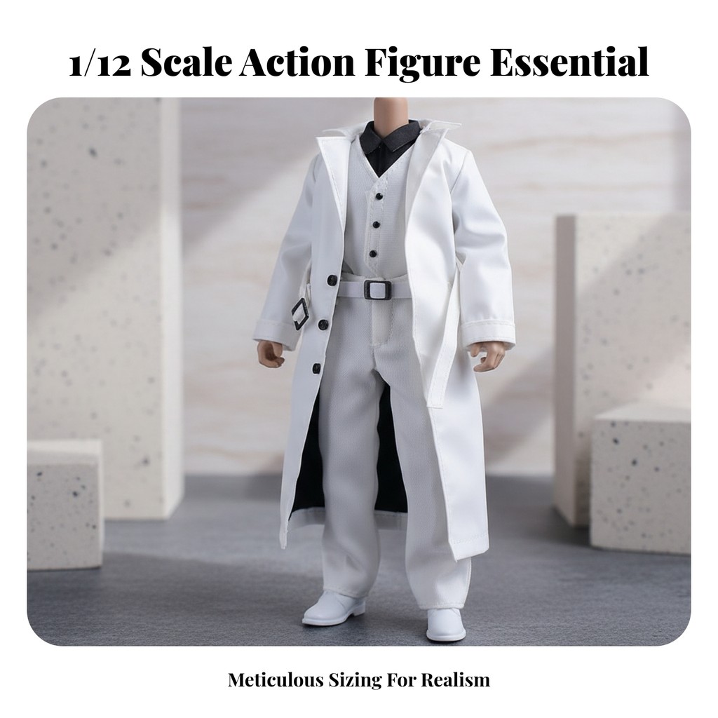 1/12 Scale ชุดตุ๊กตา Belted เอว Overcoat ชุด Miniature Overcoat ปุ่มด้านหน้าปิด Miniature Overcoat