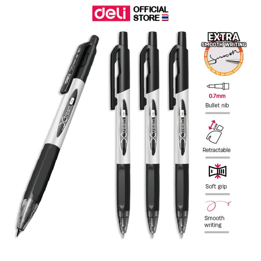 ปากกาลูกลื่น Deli ปากกา ปากกาลูกลื่นแบบกด หมึกสีดำ ขนาดเส้น 0.7mm (แพ็ค 1 แท่ง) เครื่องเขียน อุปกรณ์การเรียน