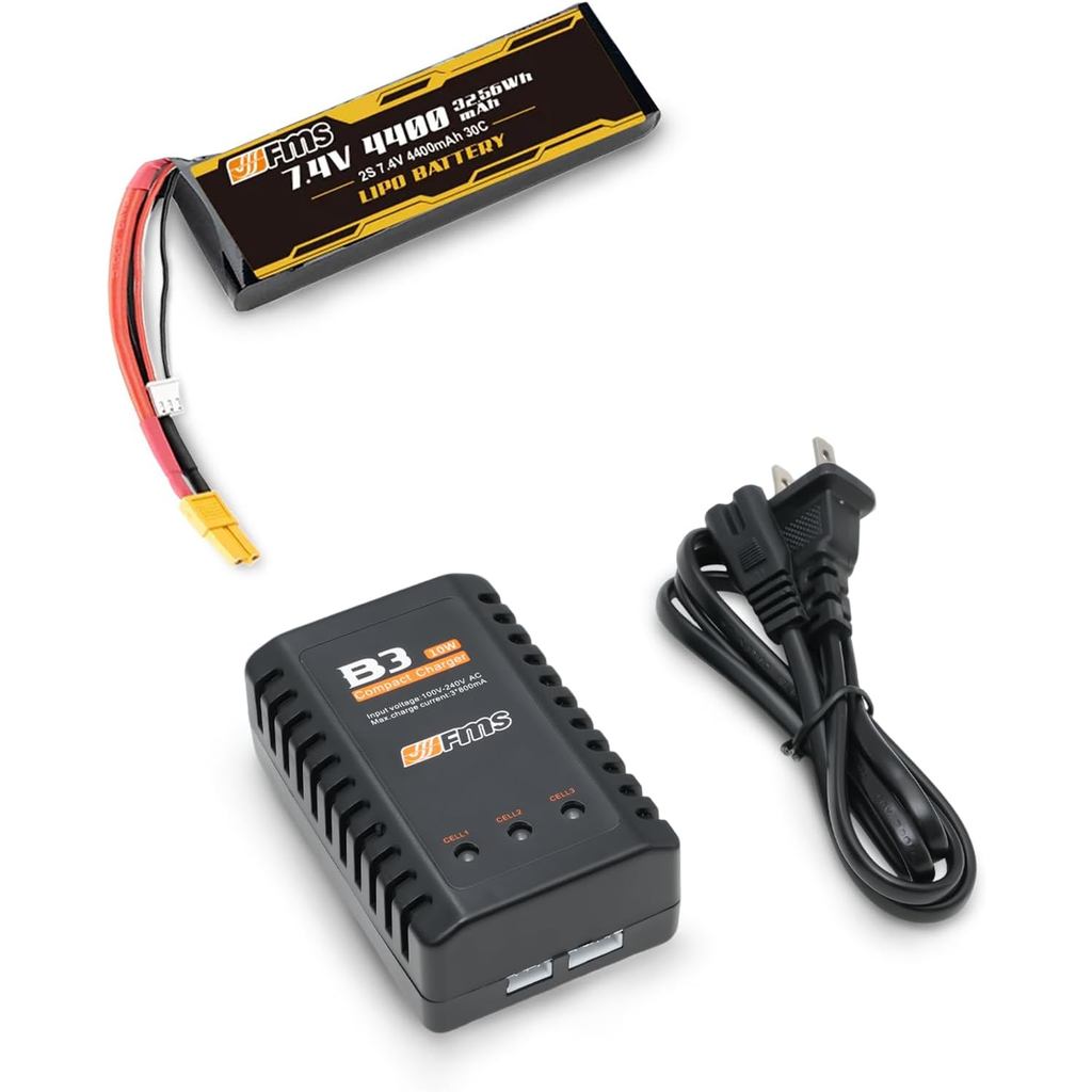 FMS แบตเตอรี่ Lipo 2S 7.4V 4400mAh 30C พร้อมชุดเครื่องชาร์จ All-in-One แปลง RS เป็น RTR สําหรับ 1/10