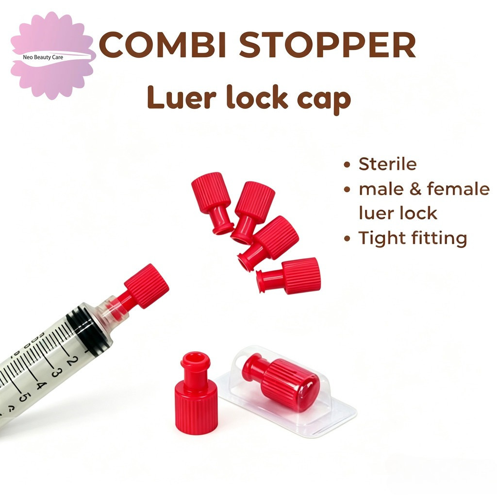 Luer Lock Cap Combi Stopper ปลั๊กสกรูเกลียวพลาสติกสีแดงหัว Luer