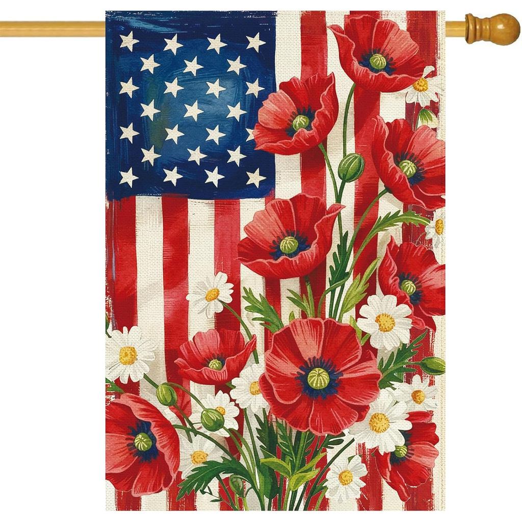 Baccessor 4th of July American House Flag 28x40 นิ้วสองด้าน Burlap,Patriotic Memorial Day the Stars 