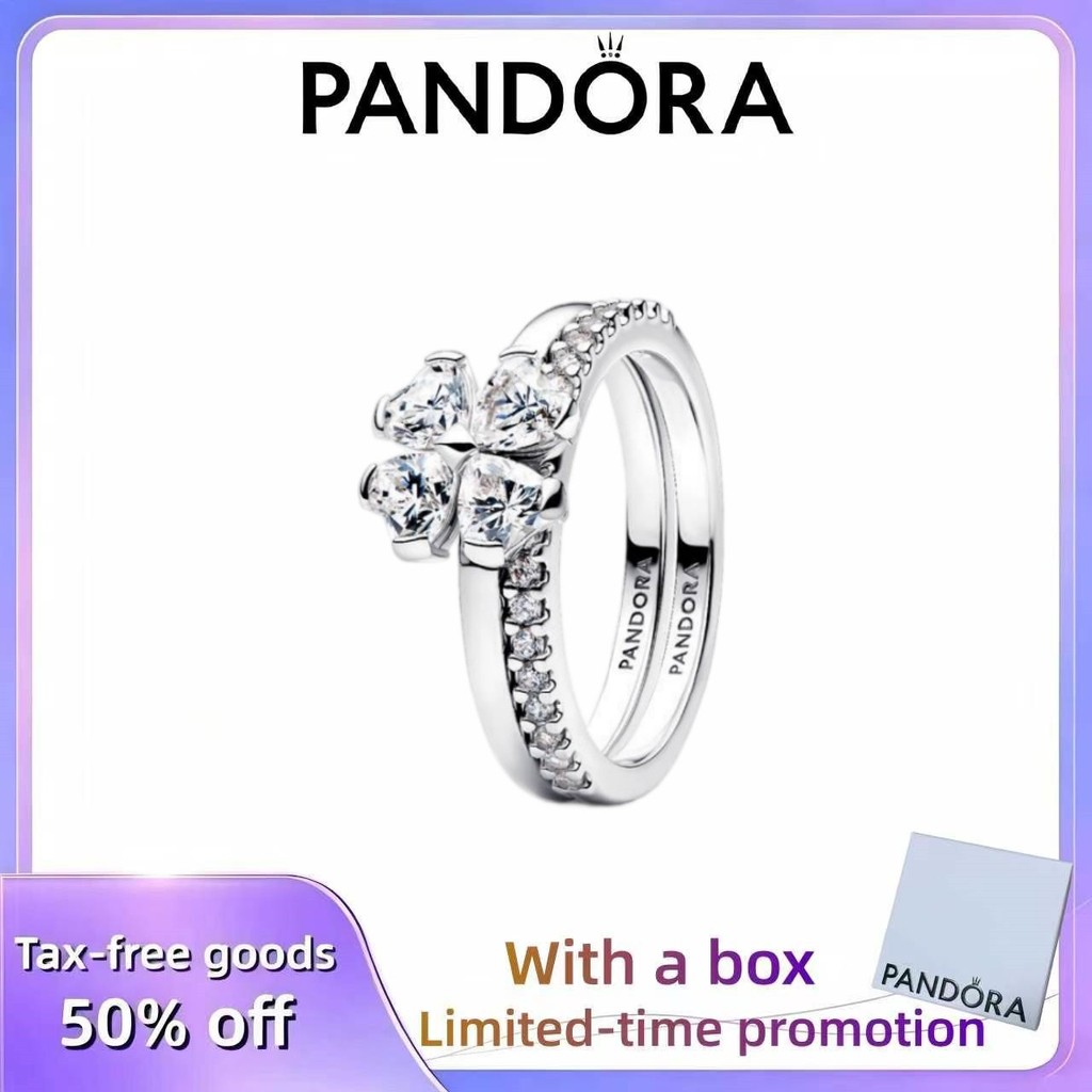 PANDORA (พร้อมกล่อง) เครื่องประดับ Female Elegant Temperament Holiday Love Gift Sparkling Lucky Clov