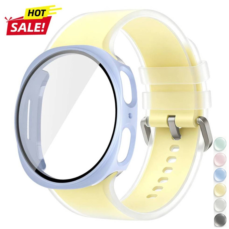 Jelly สี Breathable Band + ฝาครอบกระจกสําหรับ Samsung Galaxy Watch 9 8 44 มม. 40 มม. PC Protecive Cover