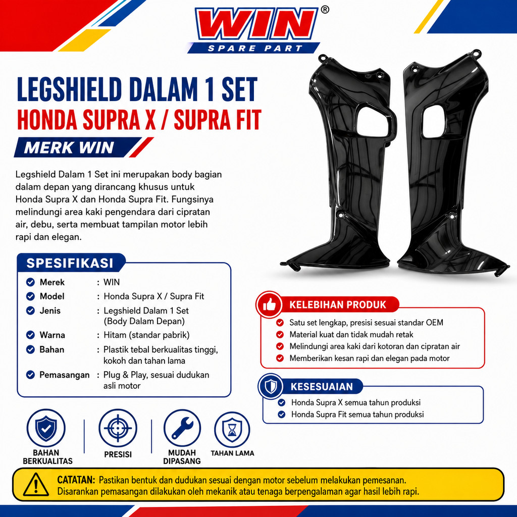Legshield In 1 SET Honda SUPRA X / FIT BLACK Win Brand