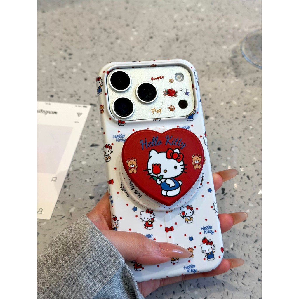Polka dot rose kt cat วงเล็บแม่เหล็กคุณภาพสูงเคสโทรศัพท์สําหรับ iPhone 17 16 15 14 13 pro Max เคสโทรศัพท์กันกระแทกกล้อง anti-fall hard Case ฝาหลัง