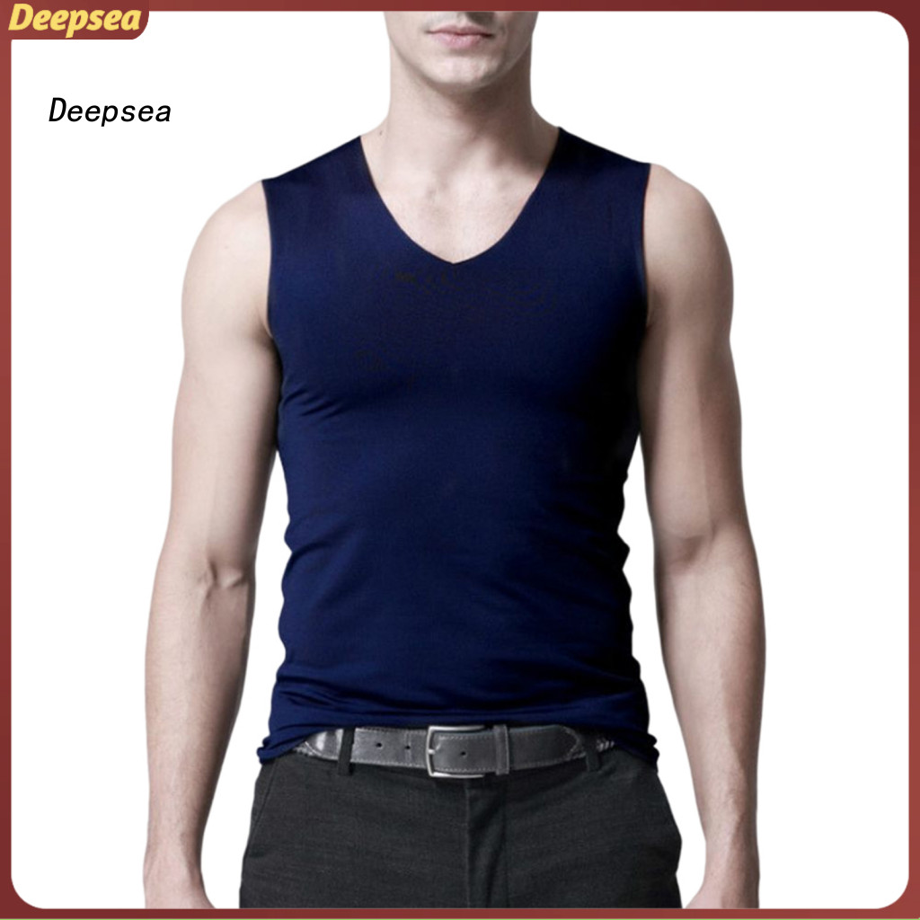 DPA Plus Size Men Sporty สีทึบแขนกุด V คอ Slim Seamless Vest Tank Top