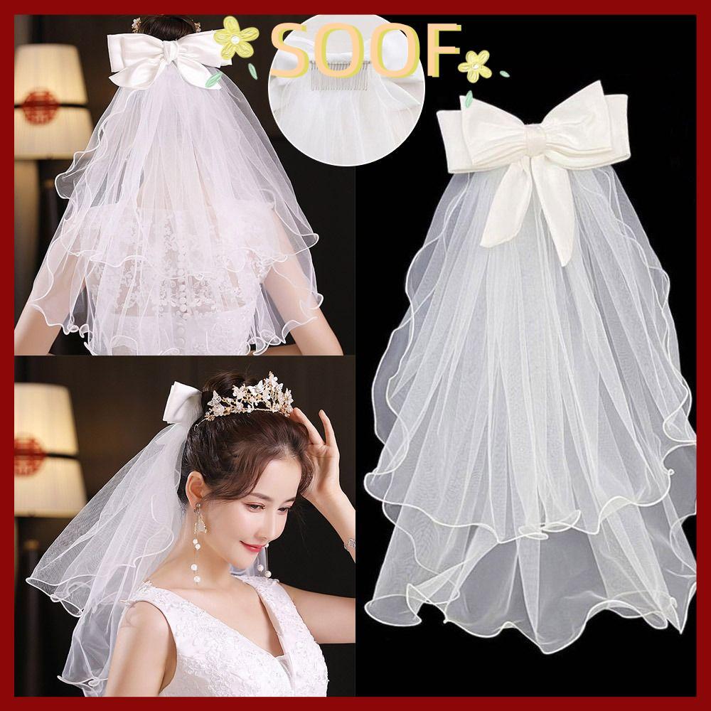 in stockSOOF Wedding Veil Elegant Wedding Accessories Photo Veil Short Simple Two Layer Womens Tulle
