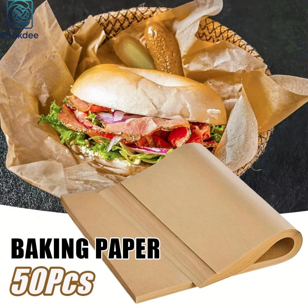 ร้านคนไทย! 50แผ่นต่อแพค กระดาษรองอบเบเกอรี่ แผ่นรองอบขนม baking paper สำหรับห่ออาหาร ถาดอบขนม