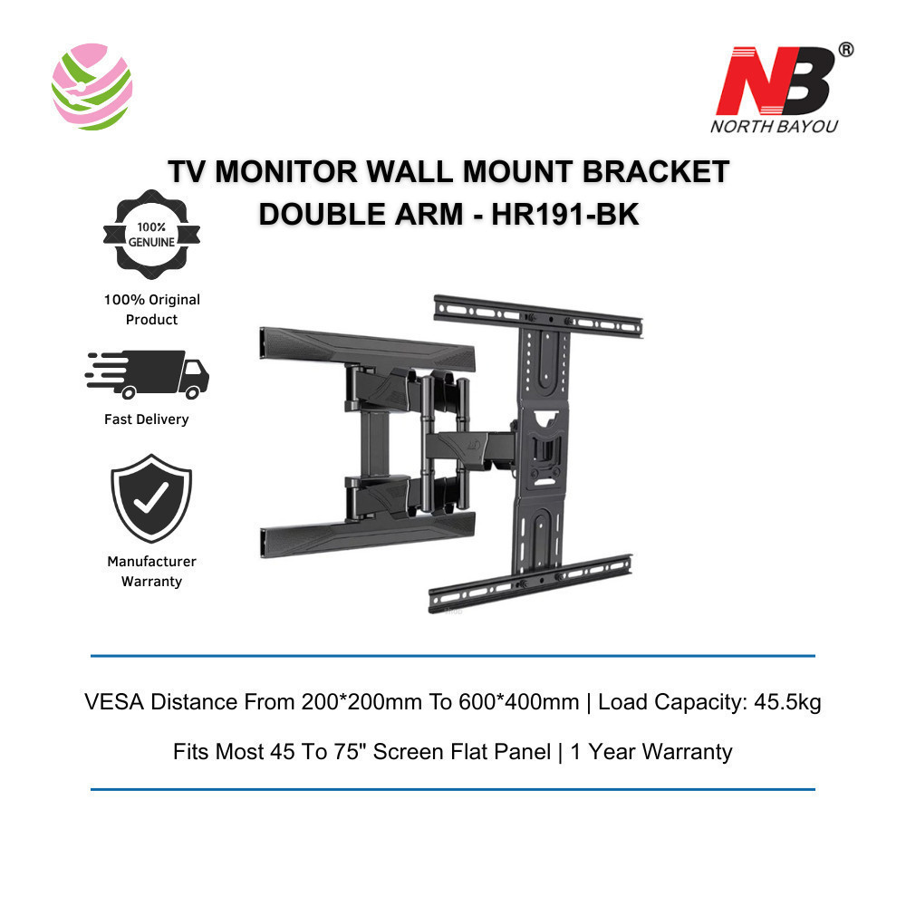 NORTH BAYOU (P6(E200)-40-80 นิ้ว Cantilever TV Monitor Wall Mount Bracket Double Arm - HR191-BK