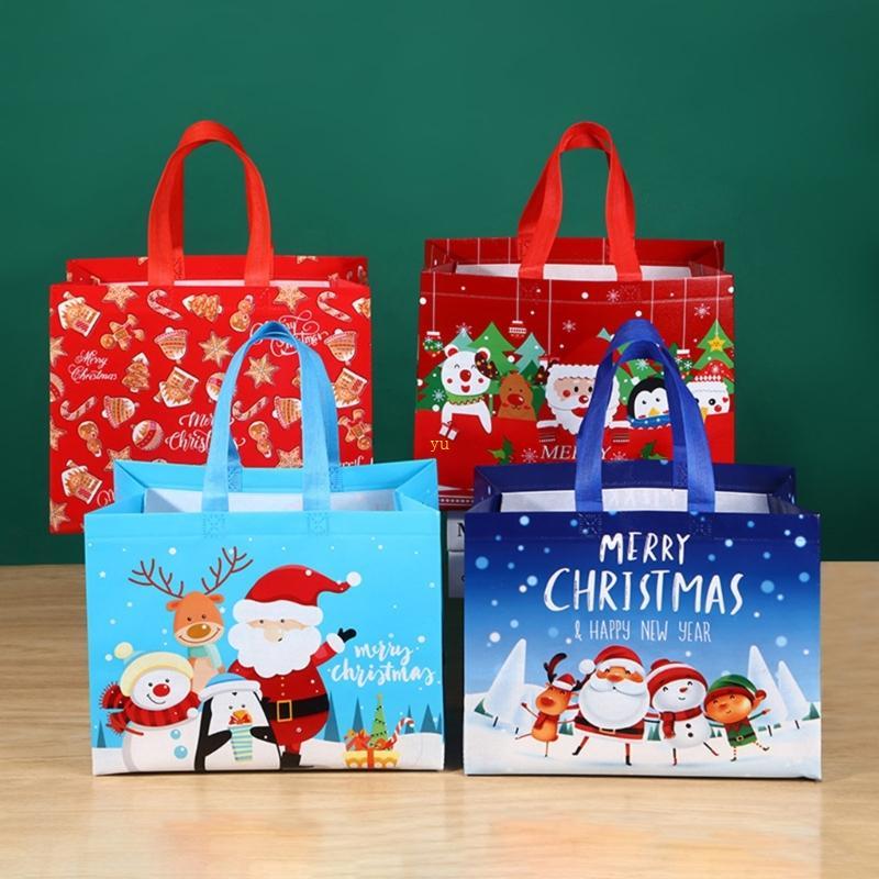 Yu Christmas Bag Christmas Tote Bags with Handle Treat Bags Multifunctional Non-Woven Christmas Bags