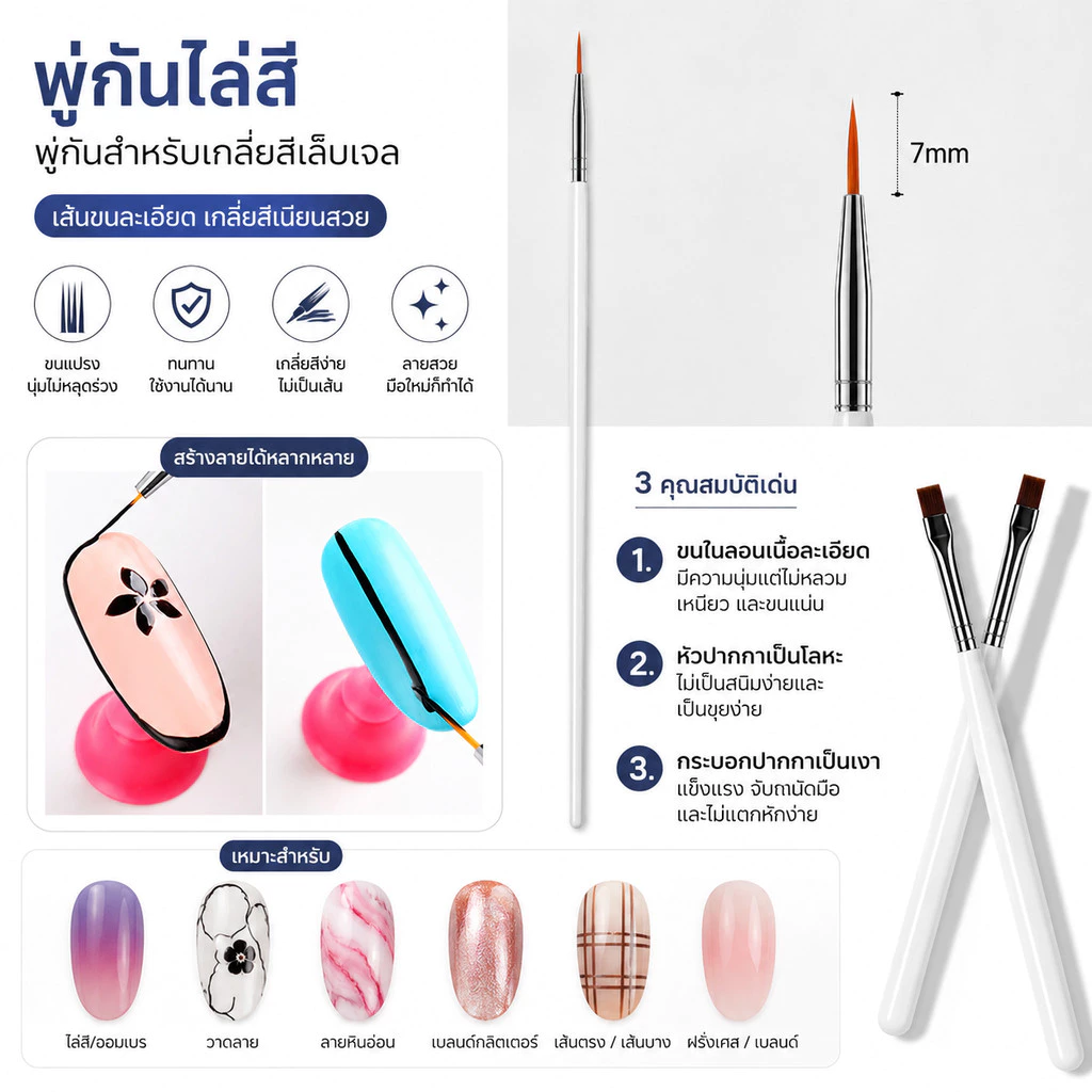 พู่กันไล่สี พู่กันสำหรับเกลี่ยสีเล็บเจล