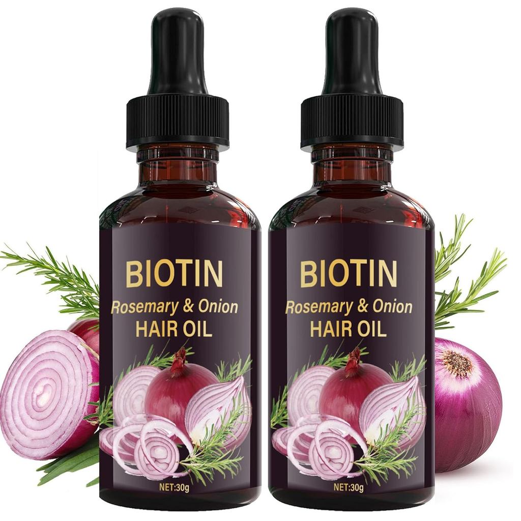 2PC Onion Biotin & Rosemary Hair Oil for Hair Growth, Hydrating Anti-Frizz Onion Hair Oil สําหรับผมแ