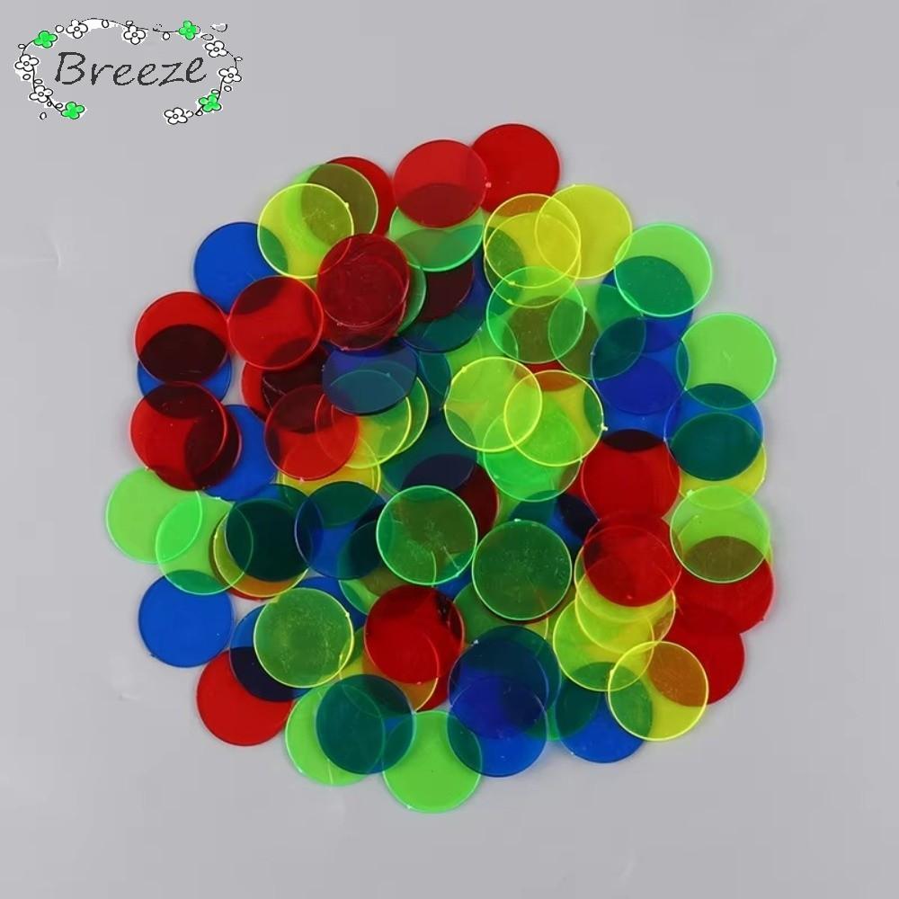 BREEZE 100 ชิ้นชิปนับรอบ, น้ําหนักเบาสีสัน Montessori Bingo Chips, พลาสติกโปร่งใสการสอนเคาน์เตอร์ Montessori การเรียนรู้