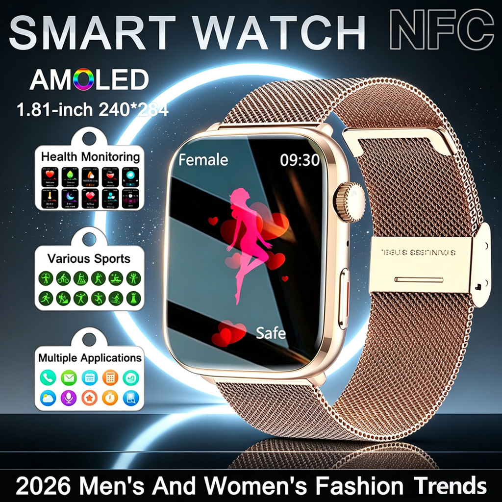 แฟชัน ผู้หญิง 2026 รุ่นใหม่ Fit 3 ซูเปอร์ AI วินิจฉัยอัจฉริยะ ผู้ชาย สมาร์ทวอทช์ NFC โทรแบบบลูทูธ ตร