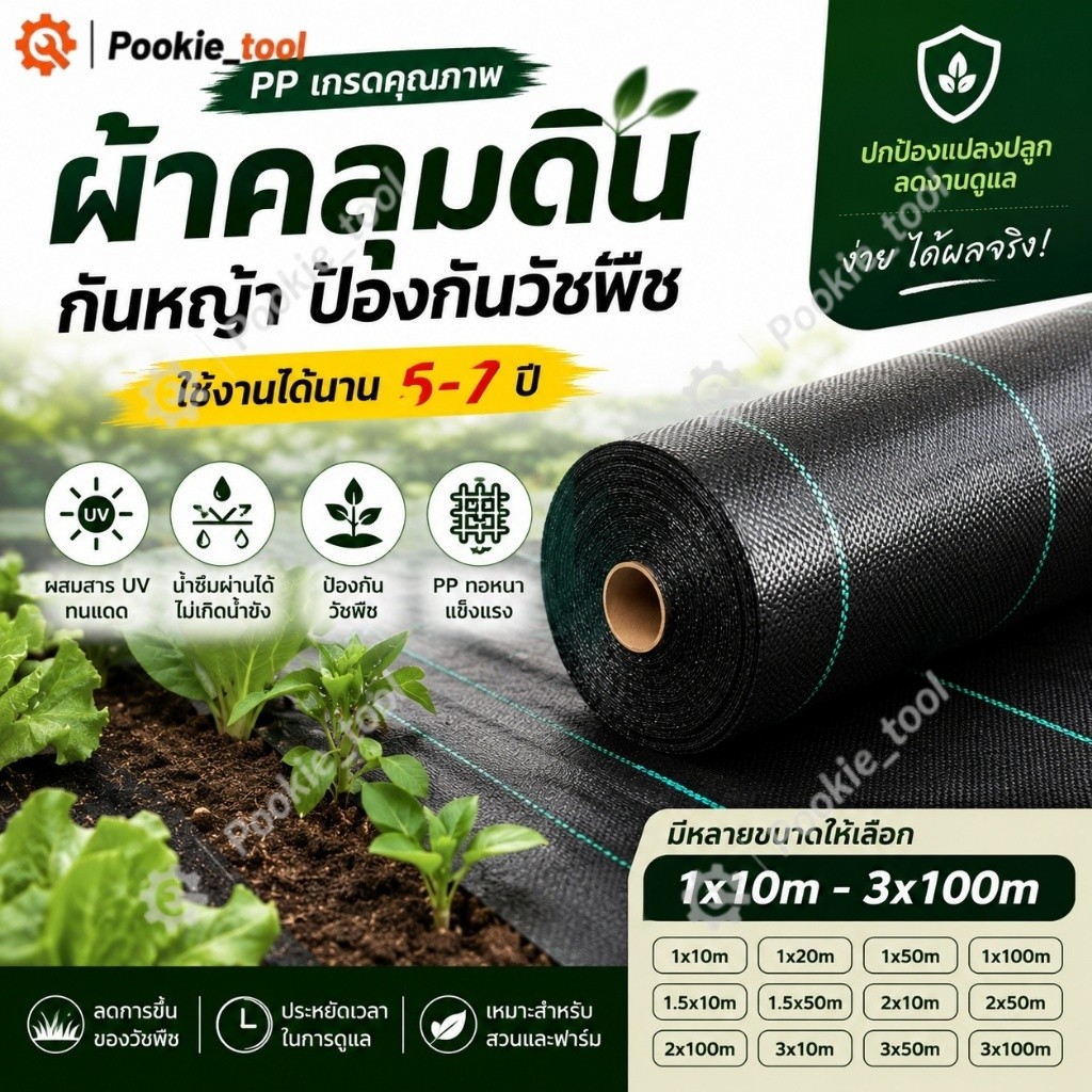💥พร้อมส่ง💥ผ้าคลุมดินกันวัชพืช 10–50 ม. ผ้าคลุมหญ้า พลาสติกคลุมดิน หนา ทนแดด ตัดได้ ใช้ซ้ำได้ สำหรับงานสวน