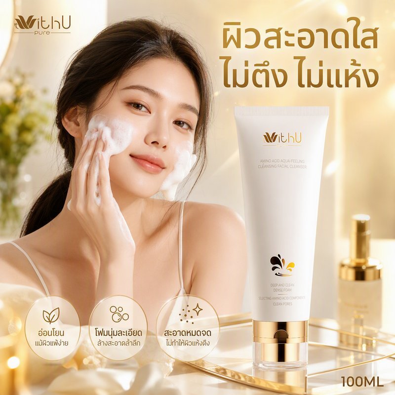โฟมล้างหน้า กรดอะมิโน โฟมละเอียด ล้างลึก ผิวแพ้ง่าย คุมมัน ลดสิว ผิวกระจ่างใส 100ml
