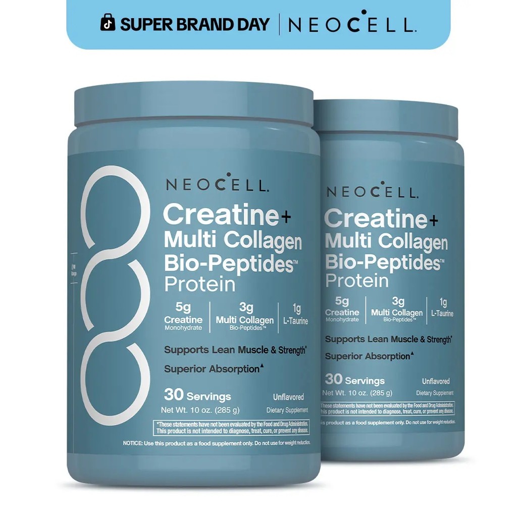 2x NeoCell Creatine Monohydrate Powder - พร้อมคอลลาเจนหลายเปปไทด์ - 60 เสิร์ฟ - รสไม่ปรุงแต่ง - สําห