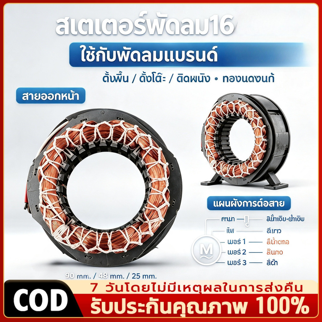 สเตเตอร์พัดลม 16" นิ้ว ตั้งพื้น, ตั้งโต๊ะ, ผนัง (ทองแดงแท้) อะไหล่พัดลม
