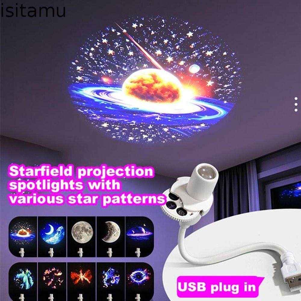 ISITAFT Galaxy LED Projector, 360 องศาหมุนเปลี่ยนสไลด์โปรเจคเตอร์Star,แบบพกพาUSBขับเคลื่อนคอยืดหยุ่นNight Lightตกแต่งบ้าน
