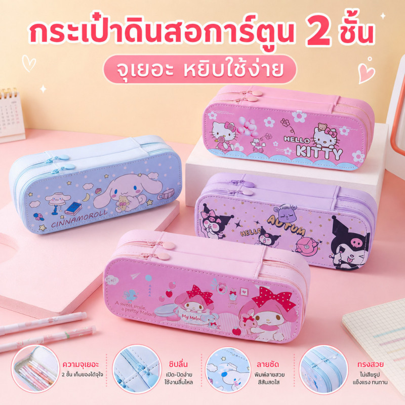 [พร้อมสต็อกจัดส่งที่รวดเร็ว] ขนาดใหญ่-ความจุกรณีดินสอสองชั้นซิปกรณีดินสอมูลค่าสูงการ์ตูนเครื่องเขียนกรณีดินสอนักเรียนเครื่องเขียนถุงเก็บสาว