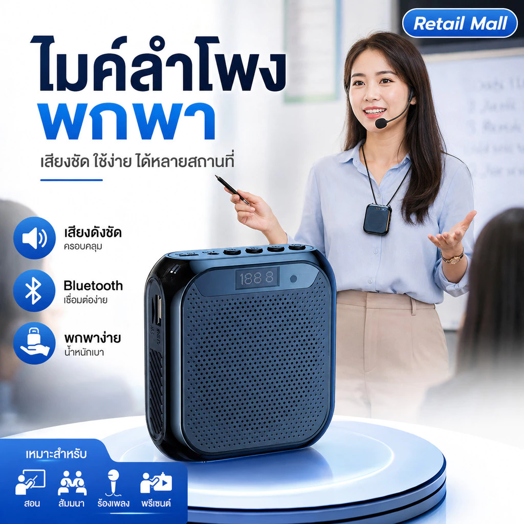 ไมค์ลำโพงพกพา ไมค์ลอยพร้อม bluetooth