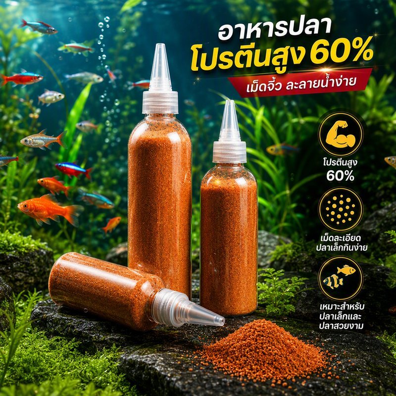 อาหารปลา อาร์ทีเมียอบแห้ง โปรตีน 60 เปอร์เซ็นต์ เม็ดจมละเอียด สำหรับลูกปลา ปลากัด ปลาคราฟ 50 100